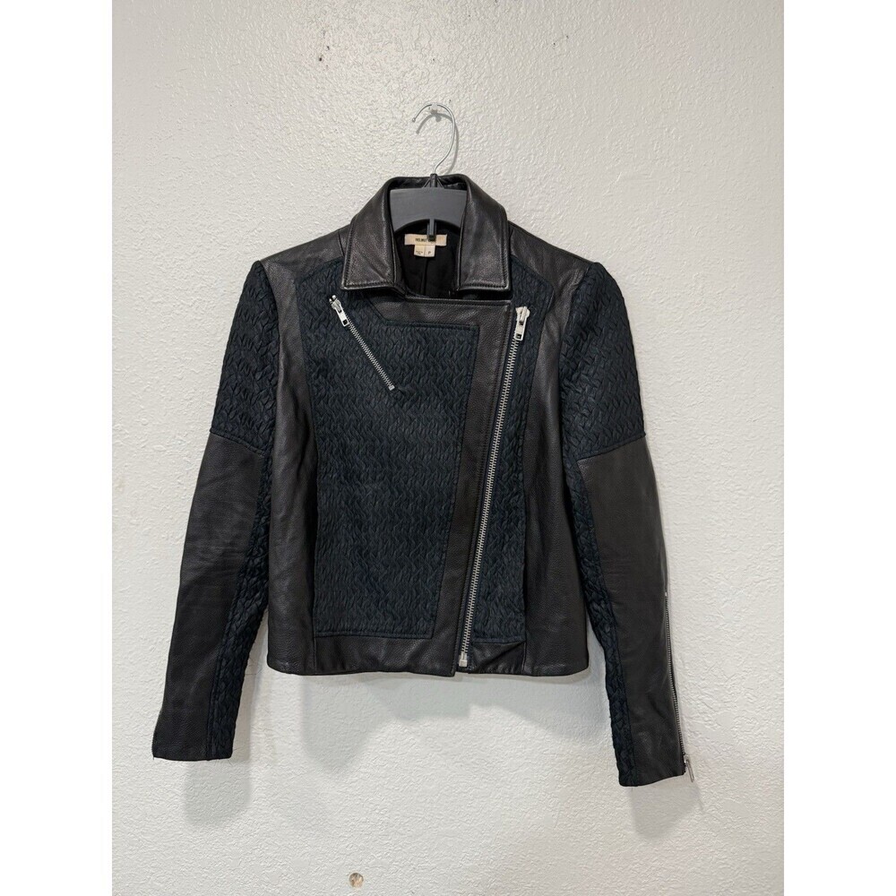 Helmut Lang Leather Biker Jacket Black & Green -Sz P